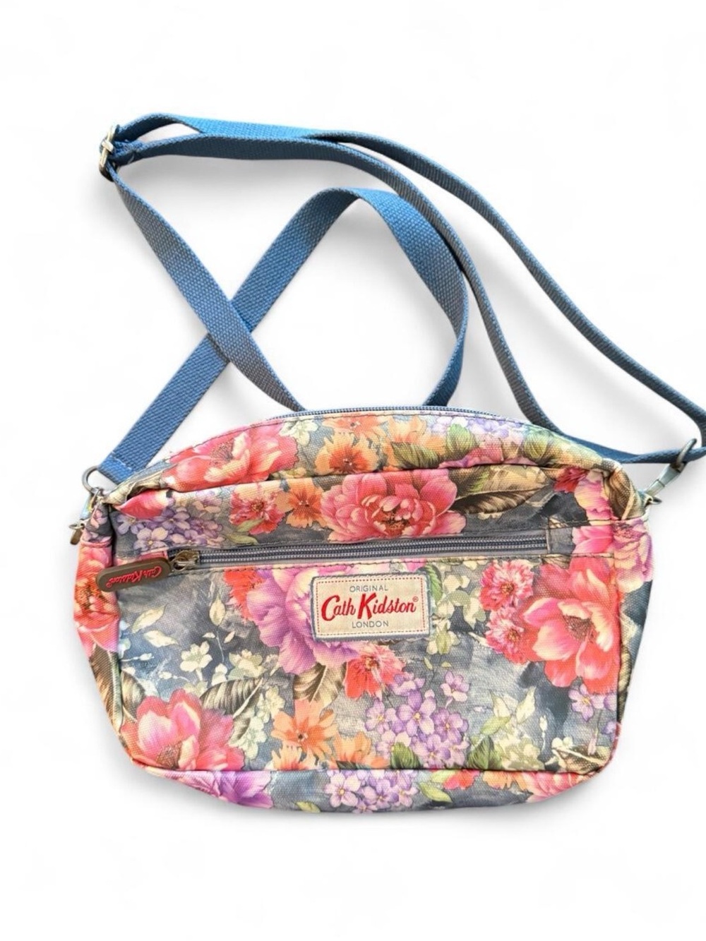 CATH KIDSTON floral crossbody bag with pink, orange, and purple flowers.